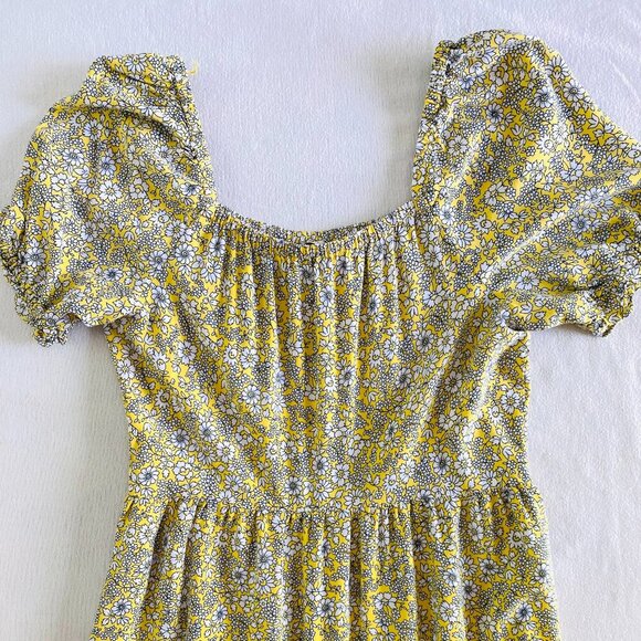 J Crew yellow floral peasant dress Womens Extra Small ruffle pockets bohemian - Picture 9 of 14